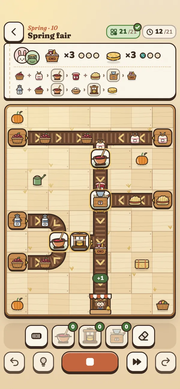 Spring recipe 10, Spring fair: a bigger factory with several belt lines merging, feeding a big two-part order.