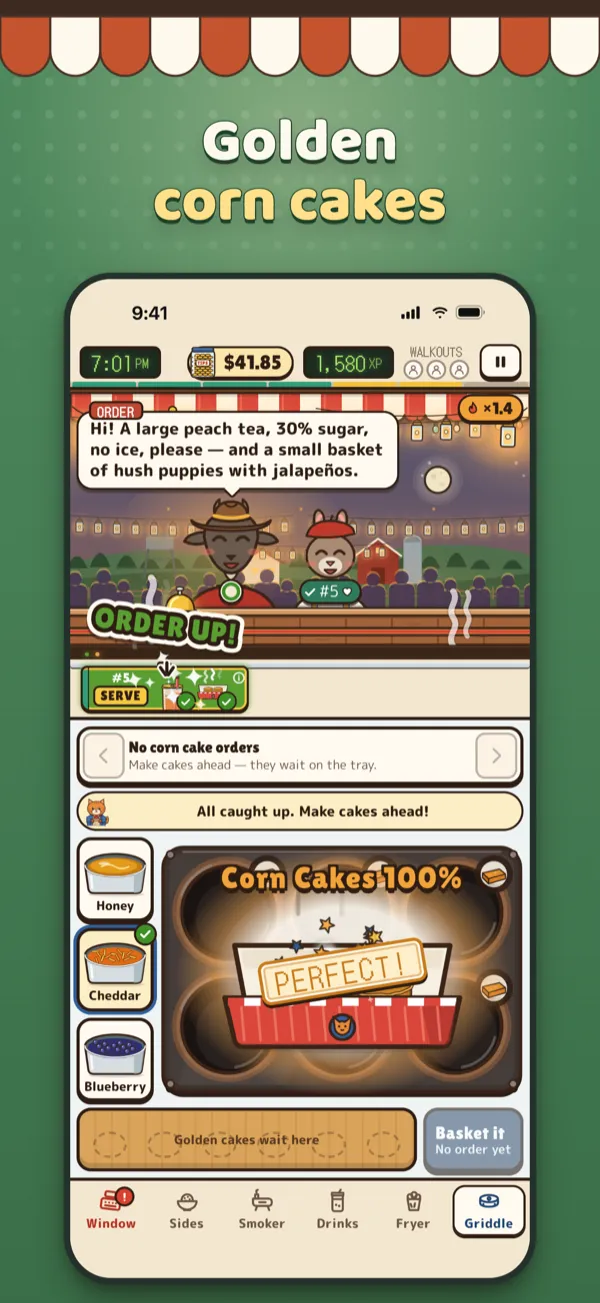 Big Tom’s App Store screenshot: Golden corn cakes