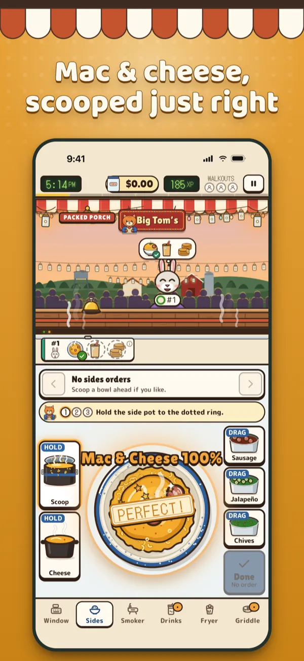 Big Tom’s App Store screenshot: Mac and cheese, scooped just right