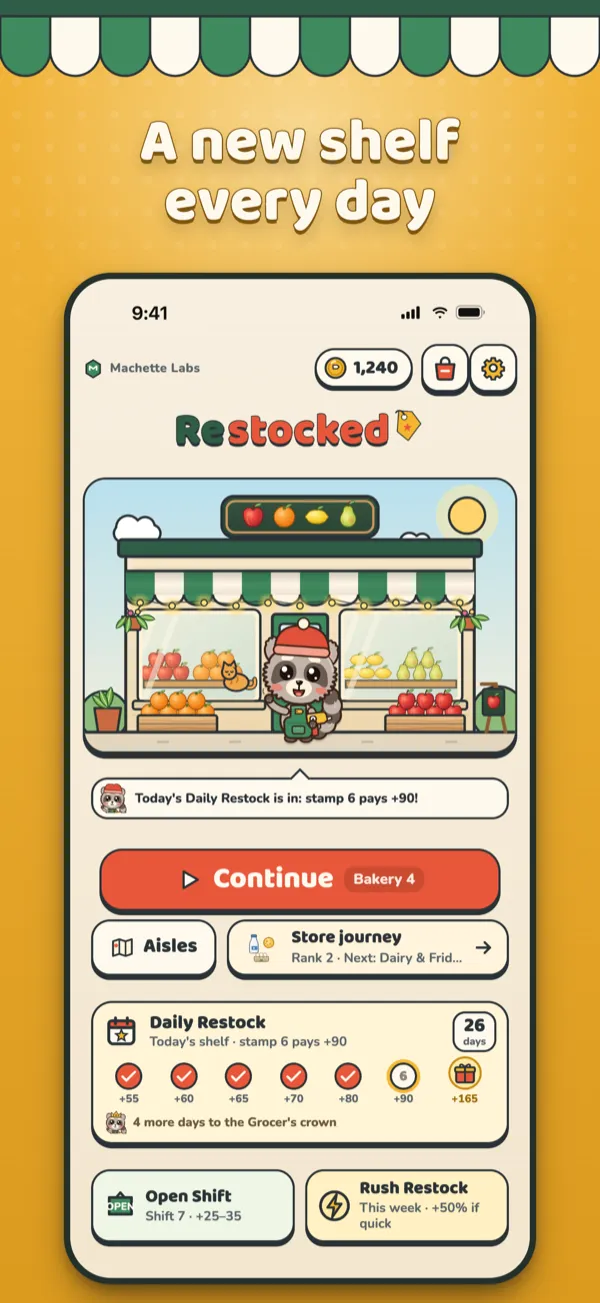 Restocked App Store screenshot: A new shelf every day