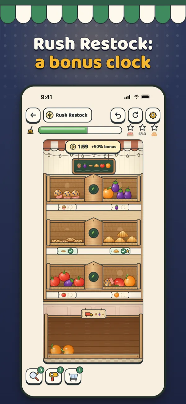 Restocked App Store screenshot: Rush Restock: a bonus clock